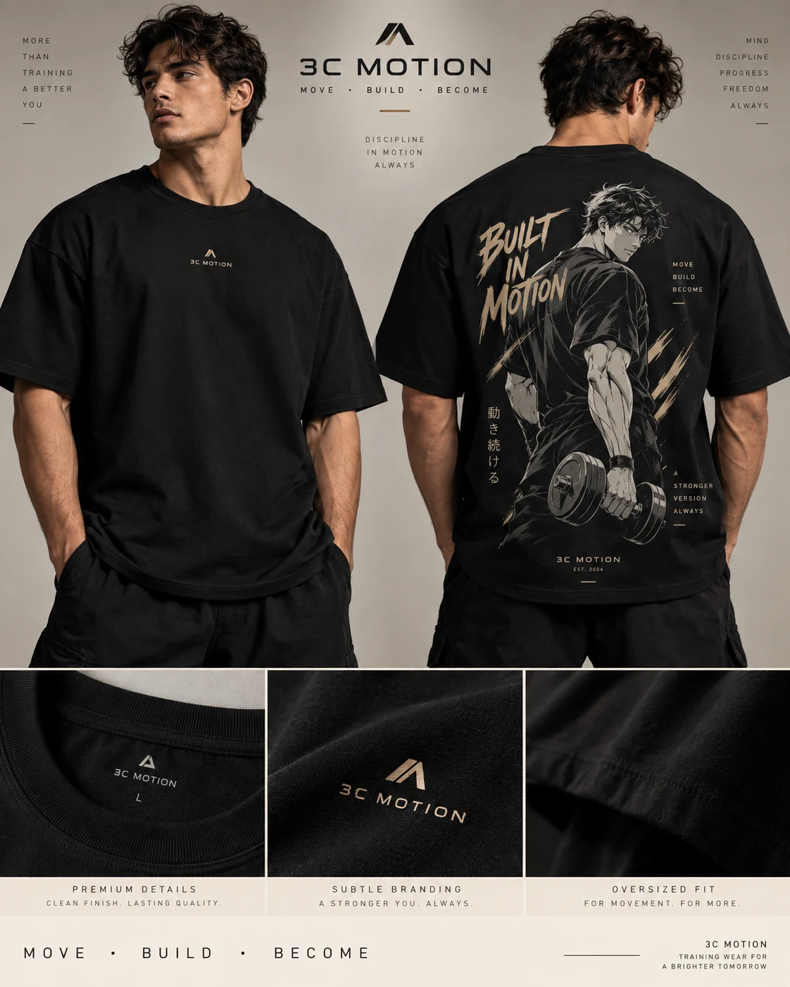 Detalhes da camiseta masculina oversized preta